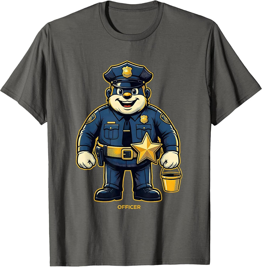 OFFICER Pop Art Halloween Police Officer Costume Matching T-Shirt - Asphalt Grey