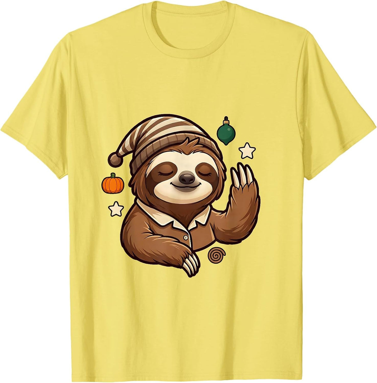 Men's Sloth Pajama Mascot Sleepwear Humor Novelty T-Shirt - Lemon Yellow
