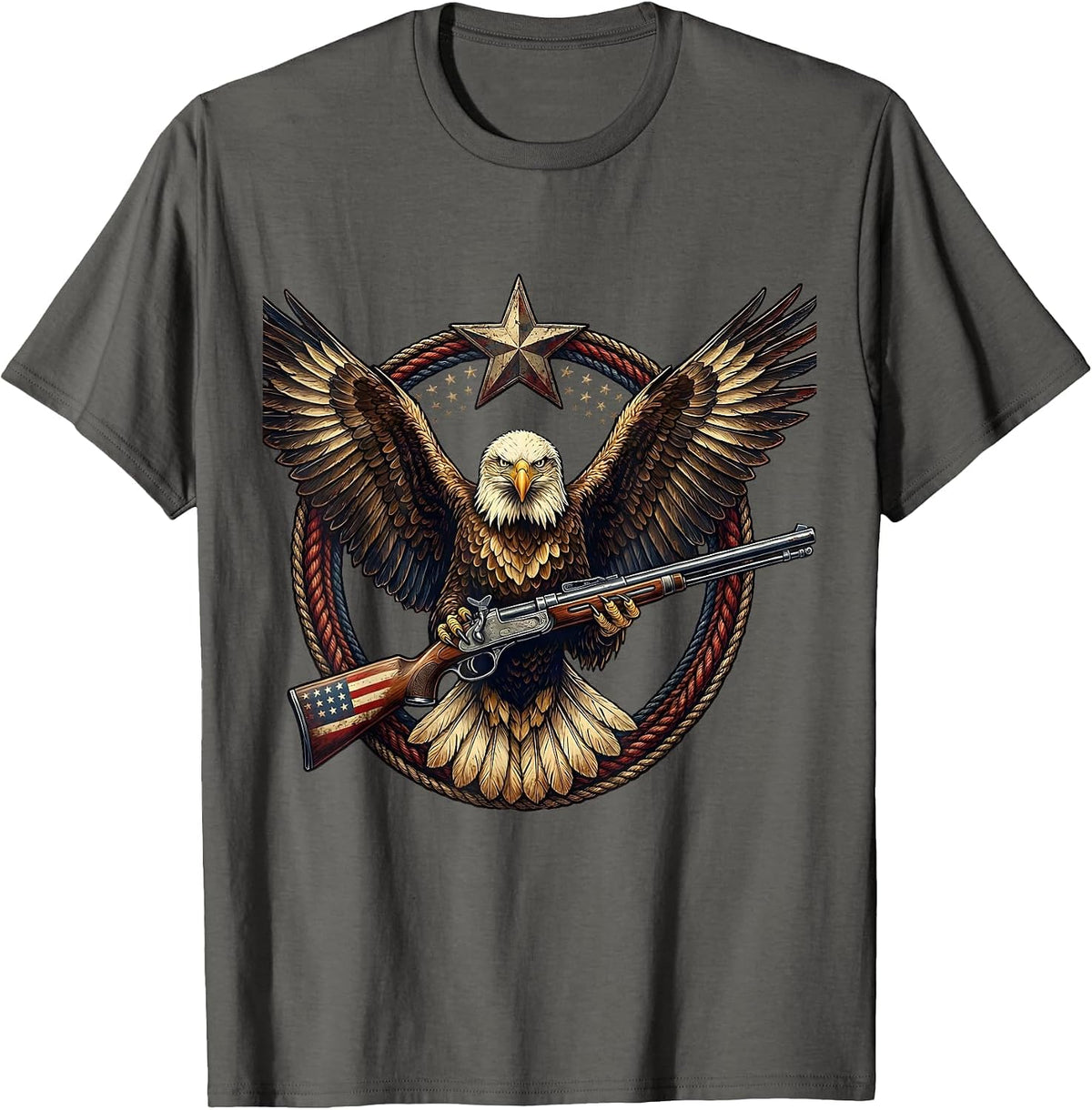 Bald Eagle Perched on Rifle 2nd Amendment T-Shirt - Asphalt Grey