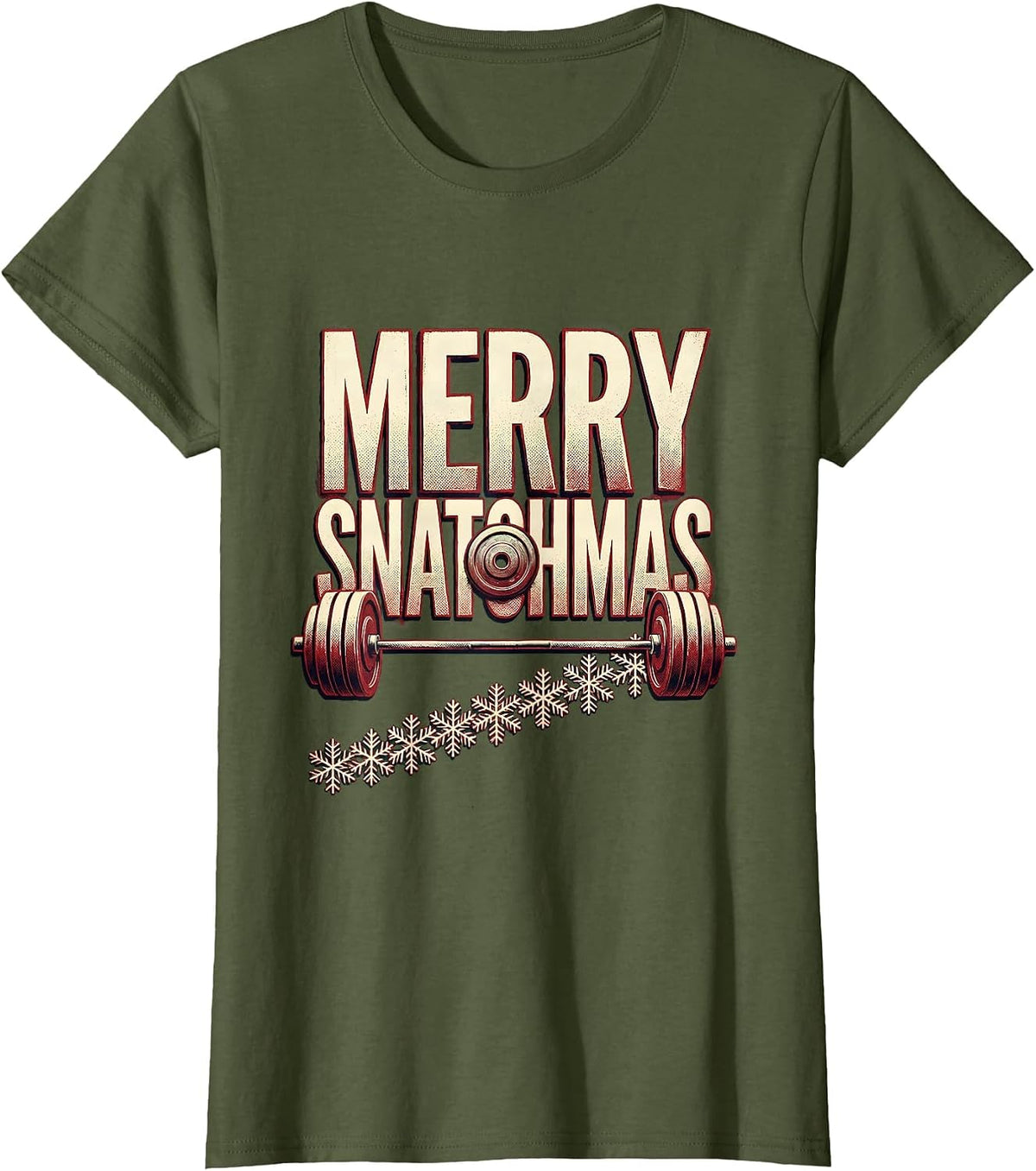 Women's Merry Snatchmas Funny Christmas Gym Workout Weightlifting T-Shirt - Olive Green