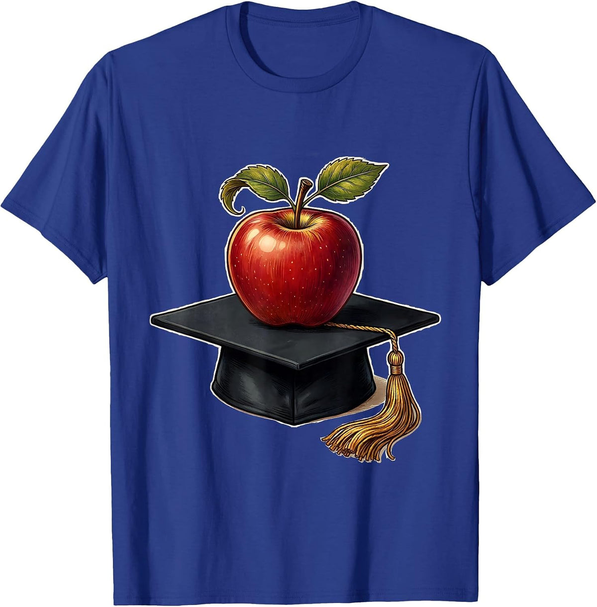 Men's Paraprofessional Apple Graduation Cap Illustration T-Shirt - Royal Blue