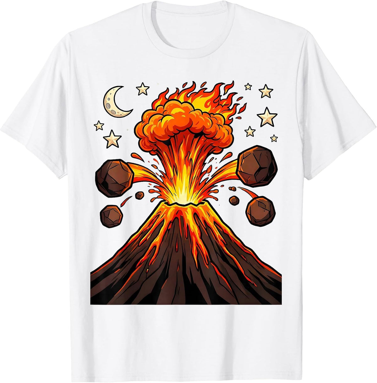 Men's Volcano Erupting Under Starry Night Sky Graphic T-Shirt - White
