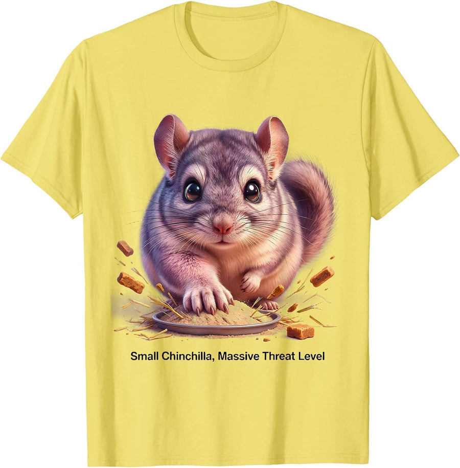 Men's Small Chinchilla Massive Threat Level Cute Kawaii Chinchilla T-Shirt - Lemon Yellow