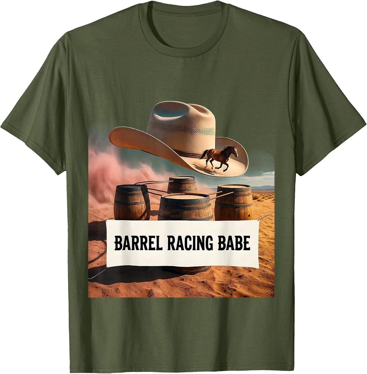 Barrel Racing Babe Cowgirl Rodeo Design T-Shirt - Olive Green