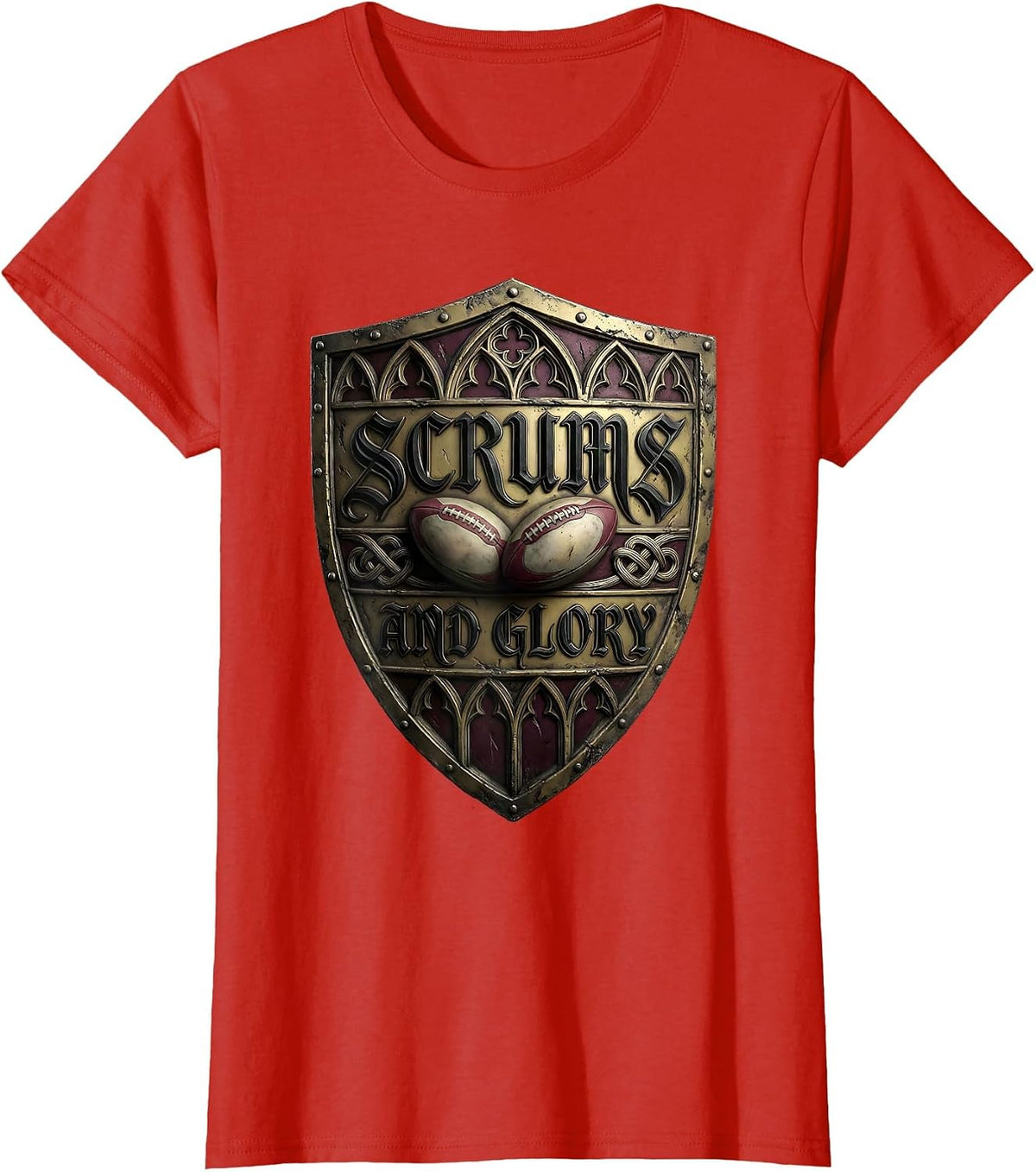 Women's Scrums and Glory Rugby Graphic Design T-Shirt - Red
