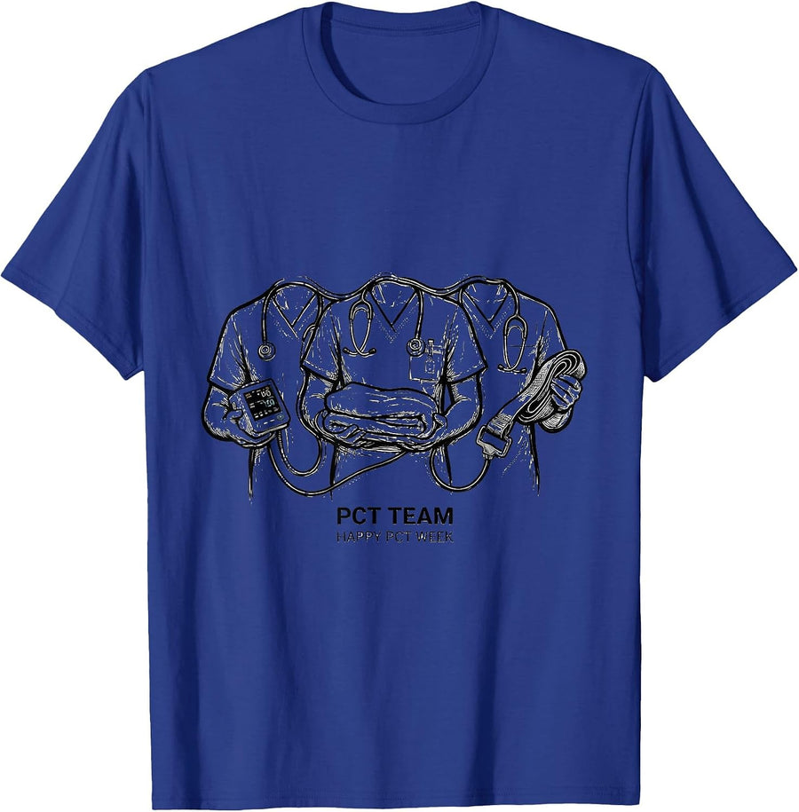 PCT Team Happy PCT Week Line Art Healthcare Tech T-Shirt - Royal Blue