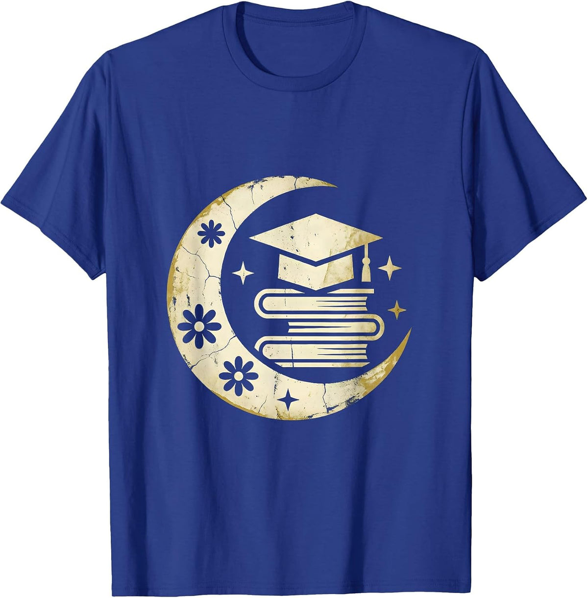 Men's Paraprofessional Colorful Books Graduation Cap T-Shirt - Royal Blue