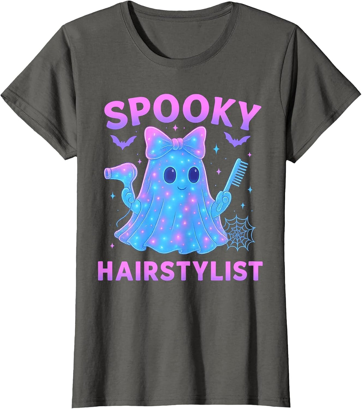 Funny Ghost Hairstylist Halloween Hairdresser Men Women T-Shirt - Asphalt Grey