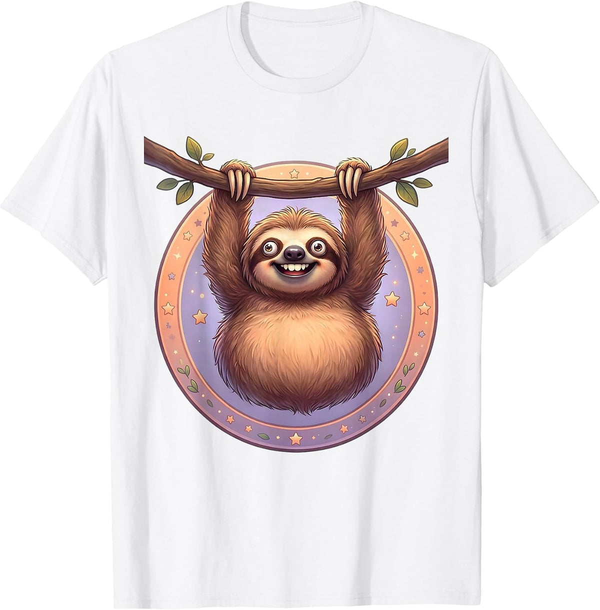 Derpy Sloth Hanging Upside Down Funny Design T-Shirt - White
