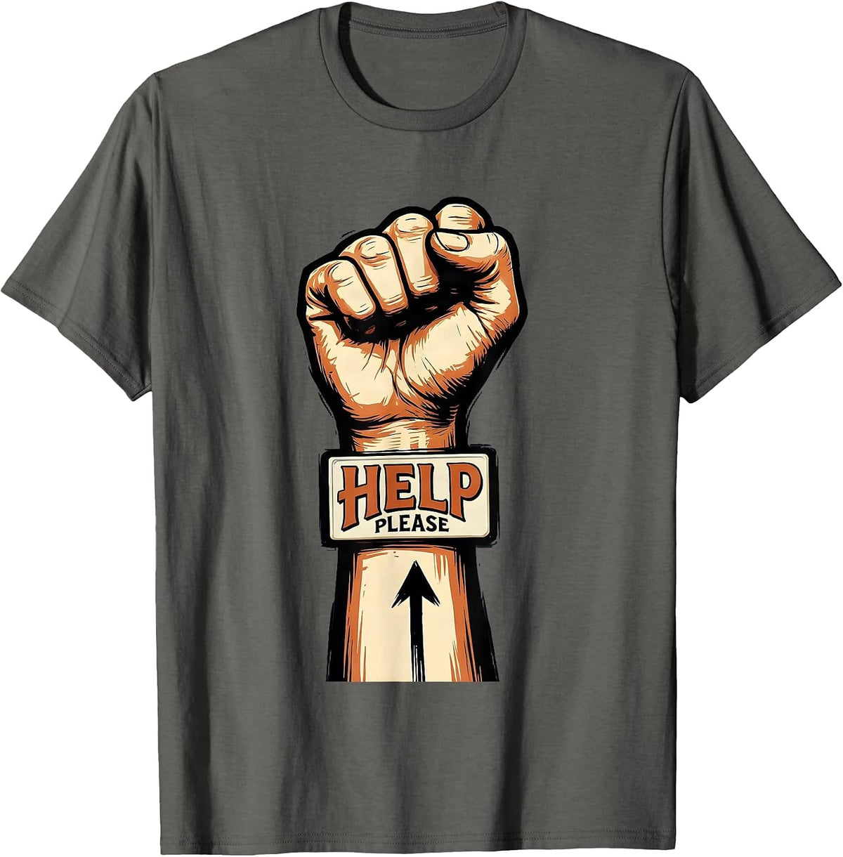 Help Please Sign Language Teacher Deaf Awareness ASL T-Shirt - Asphalt Grey