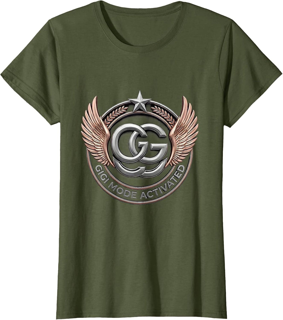 Women's Gigi Mode Activated Fun Grandma Design T-Shirt - Olive Green