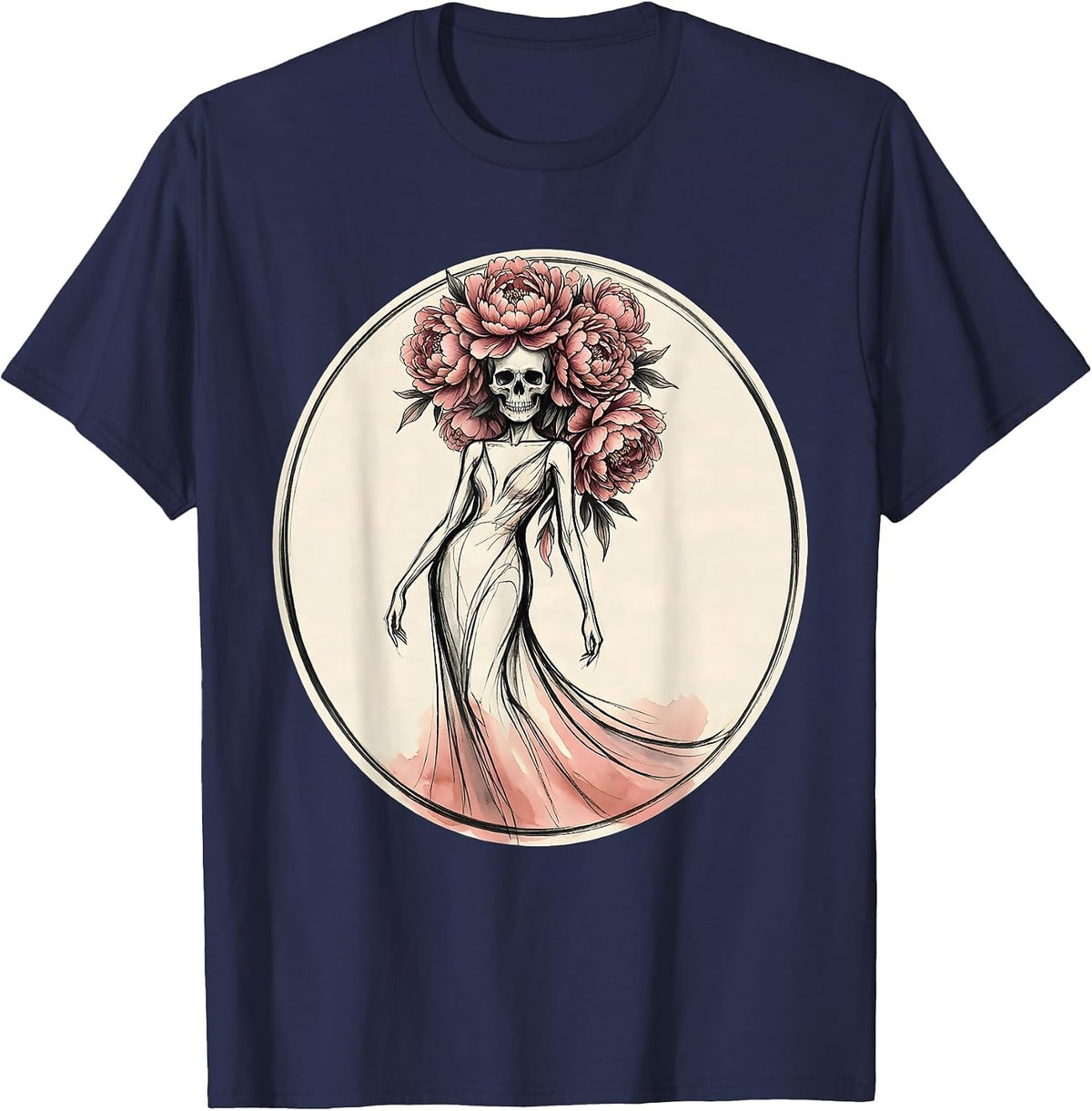 Men's Gigi Floral Skull Crowned With Peonies T-Shirt - Navy Blue