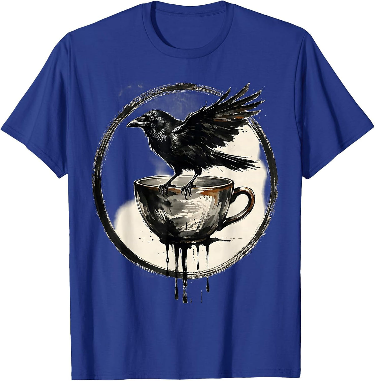 Cawf Crow Perched on Dripping Coffee Cup T-Shirt - Royal Blue
