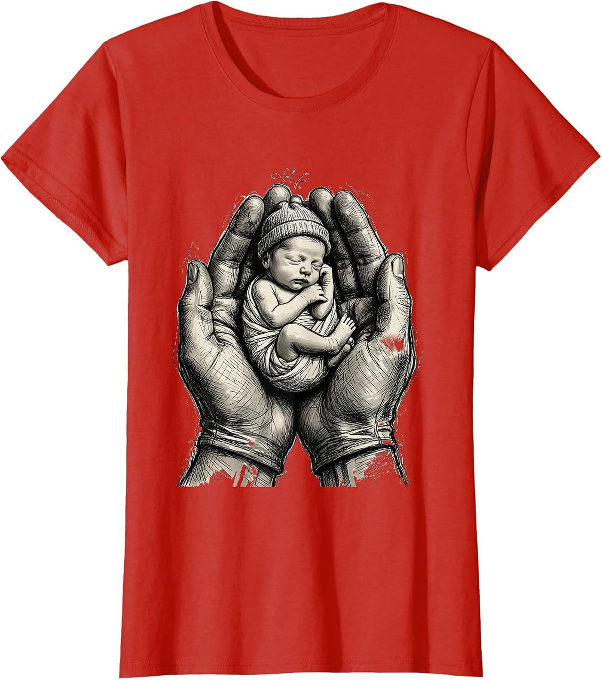 Women's Pediatric Nurse Newborn Baby Illustration Gift T-Shirt - Red