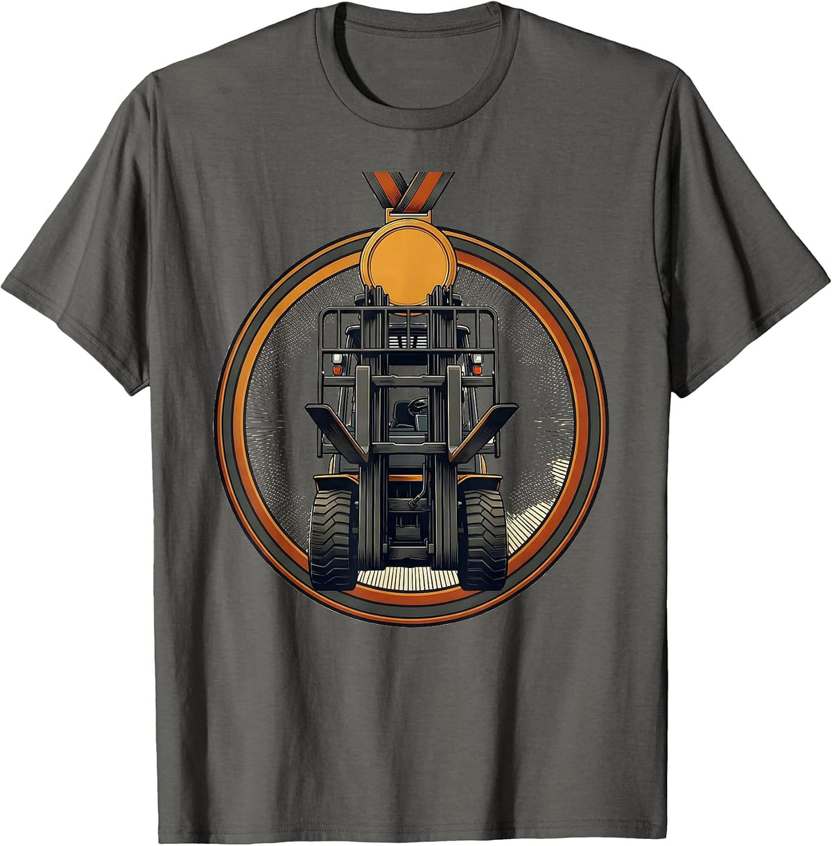 Forklift Medal Badge Funny Heavy Equipment Operator T-Shirt - Asphalt Grey