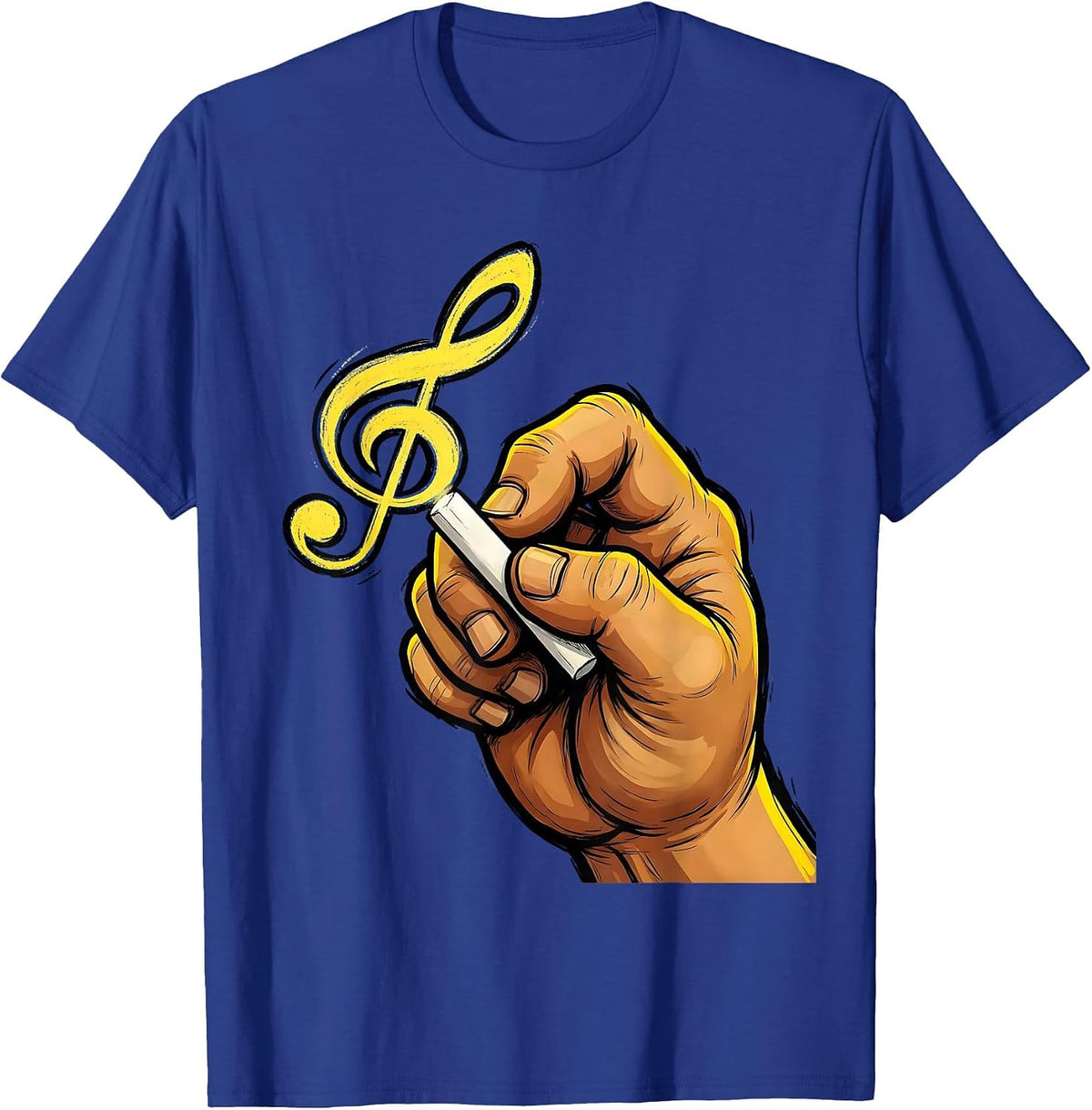 Music Teacher Treble Clef Chalk Hand Illustration T-Shirt - Royal Blue