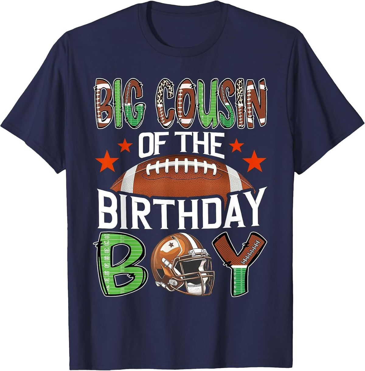 Big Cousin of The Birthday Boy Game Day Football T-Shirt - Navy Blue