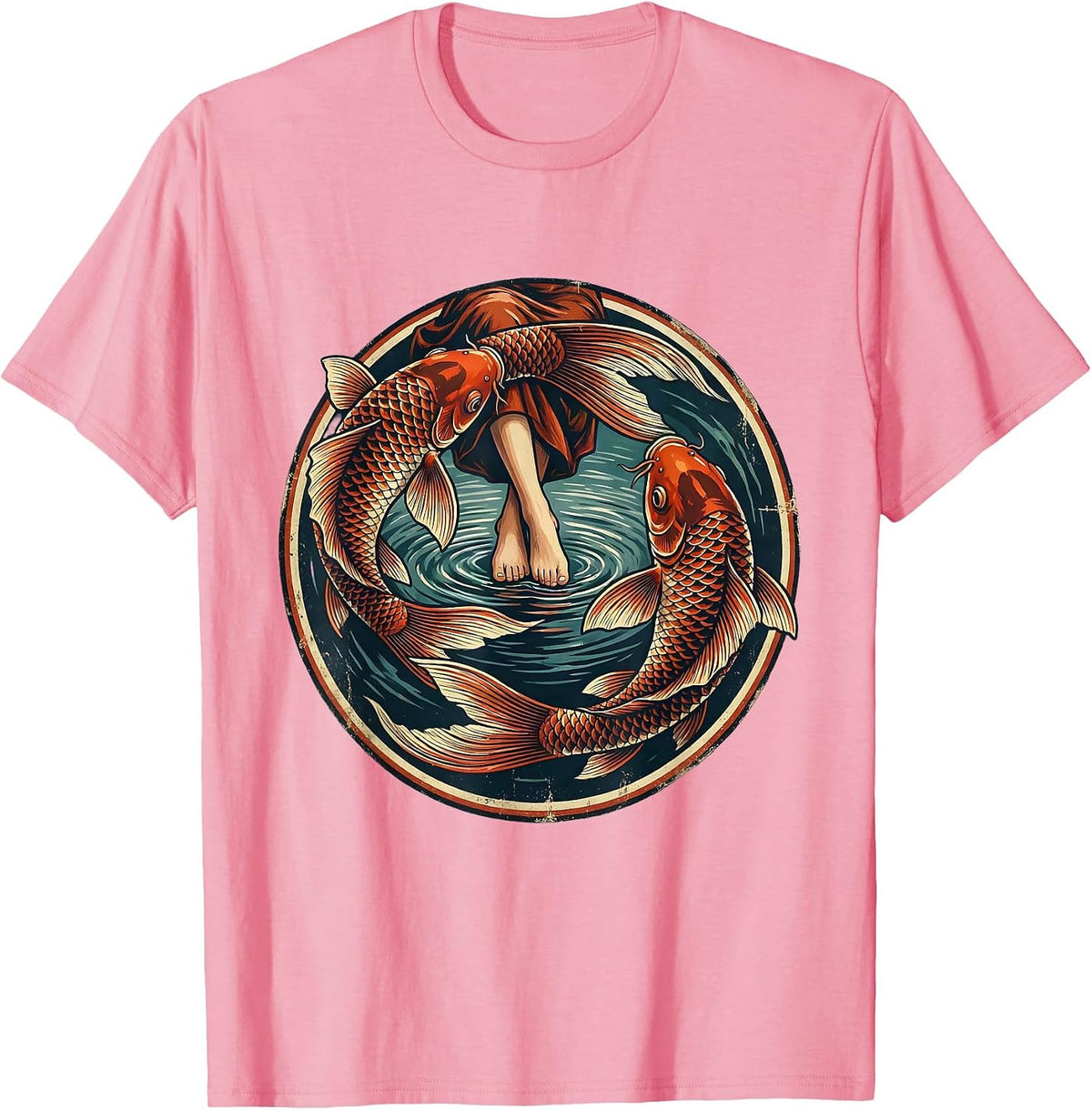 Men's Red Koi Fish Circling Feet Freedom Graphic T-Shirt - Pink