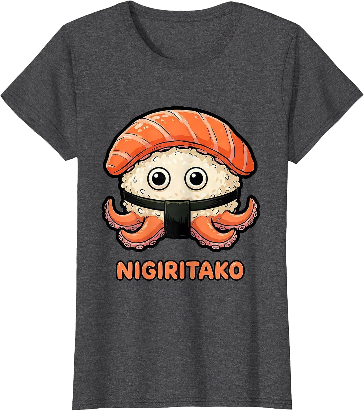 Women's Nigiritako Cute Octopus Sushi Lover Kawaii Food Pun T-Shirt - Dark Heather Grey