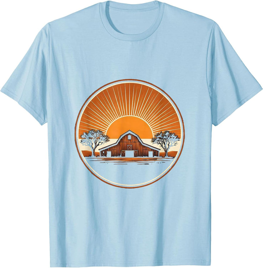 Men's Texas Old Wooden Barn Weathered Sun Illustration T-Shirt - Baby Blue