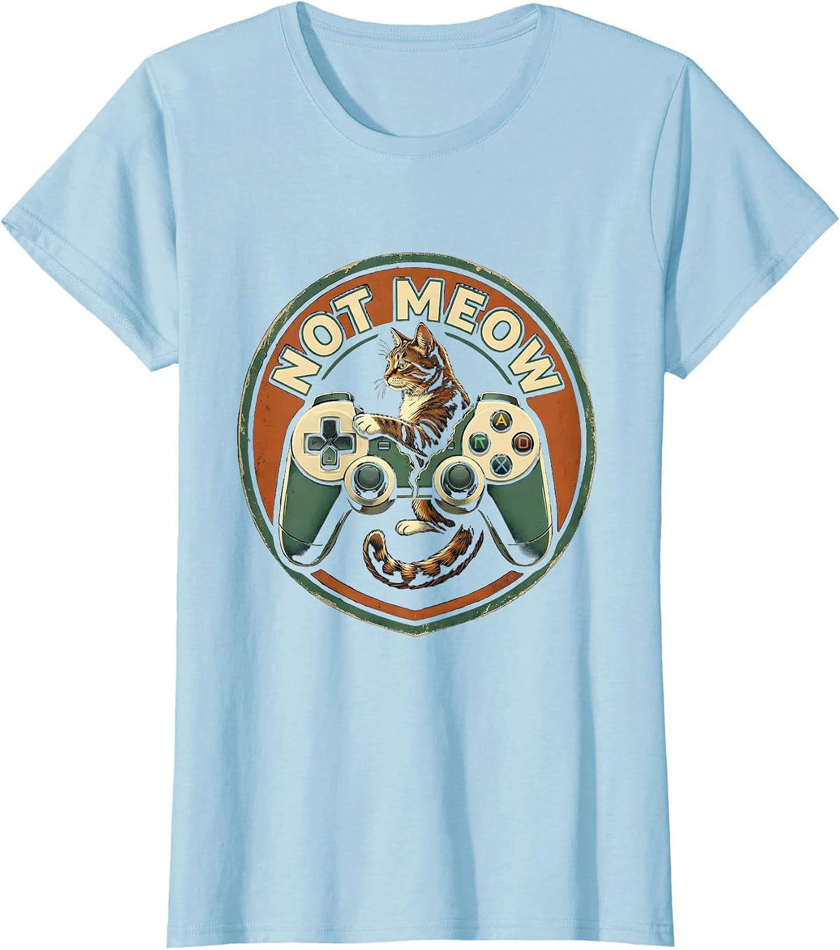 Not Meow Vintage Funny Cat Gamer Video Game Player Gift T-Shirt - Baby Blue