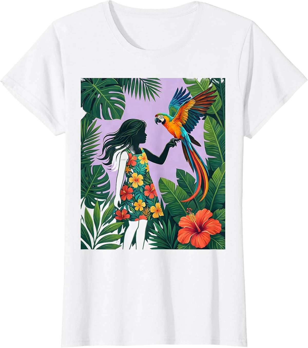 Tropical Parrot on Hand Girls Hawaiian Design T-Shirt - White