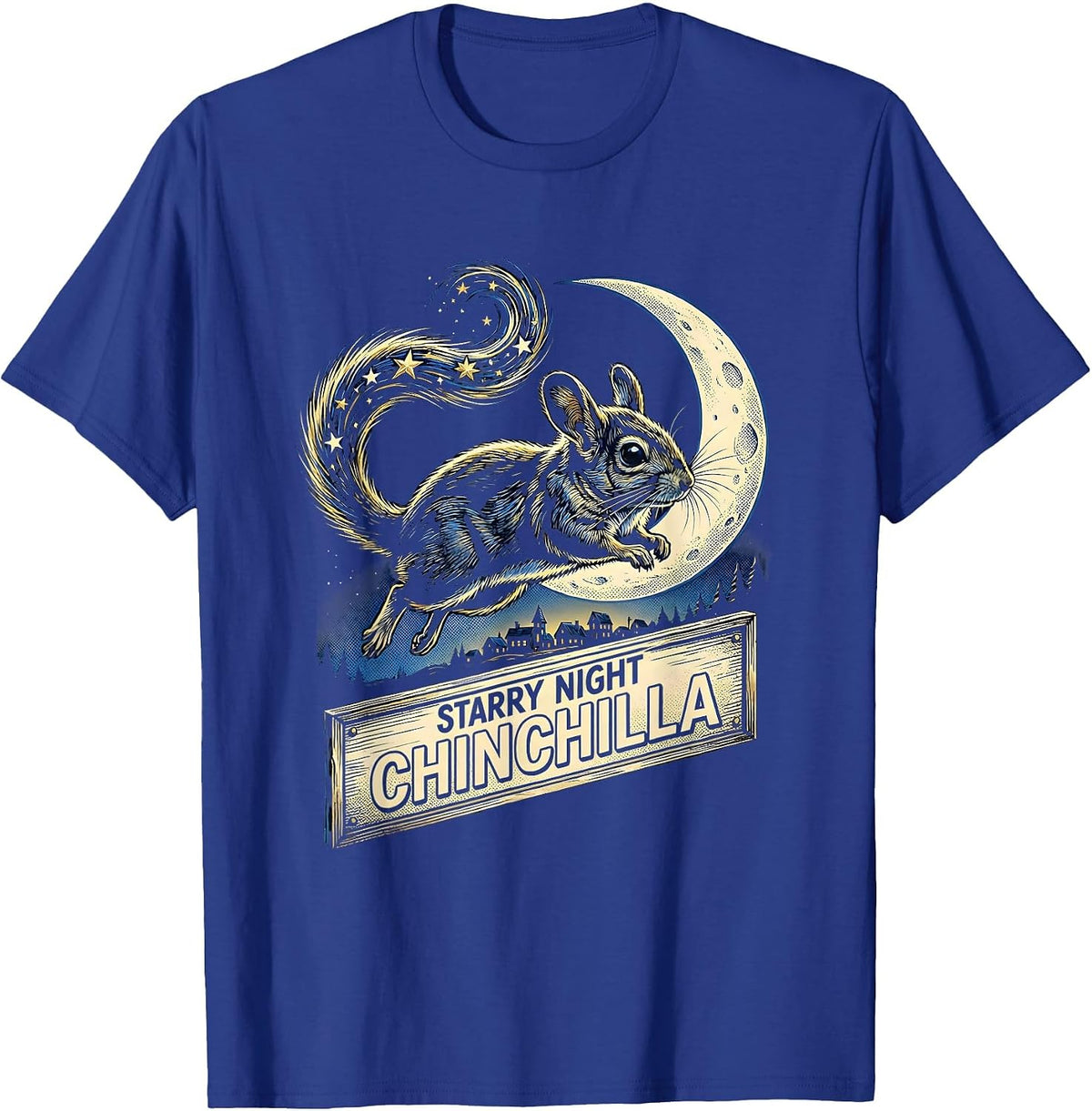 Men's Starry Night Chinchilla Comic Book Art Animal Lover Gift T-Shirt - Royal Blue