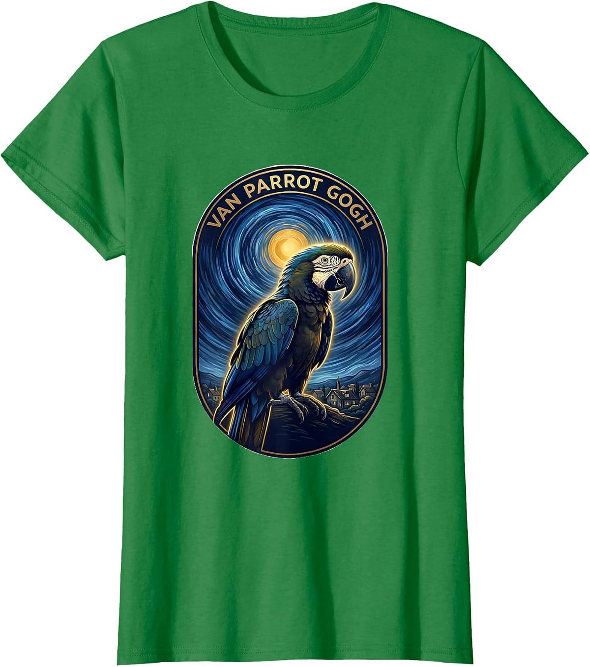 Women's Van Parrot Gogh Whimsical Art Meme Parrot Lover Gift T-Shirt - Kelly Green