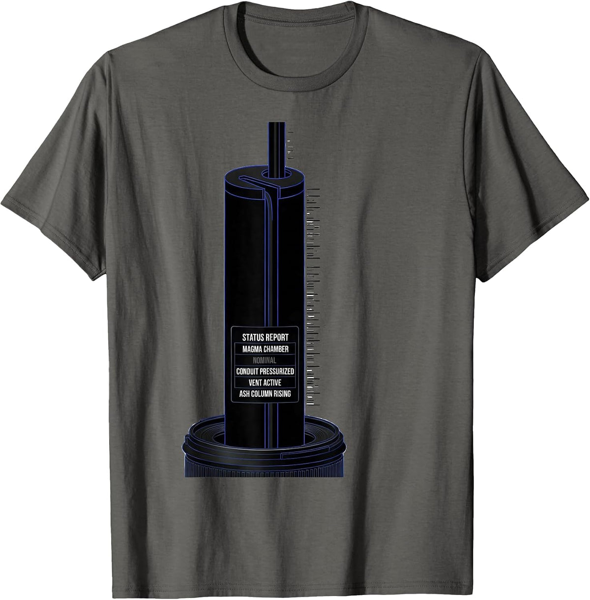 Men's Status Report Magma Chamber Volcano Anatomy Diagram T-Shirt - Asphalt Grey