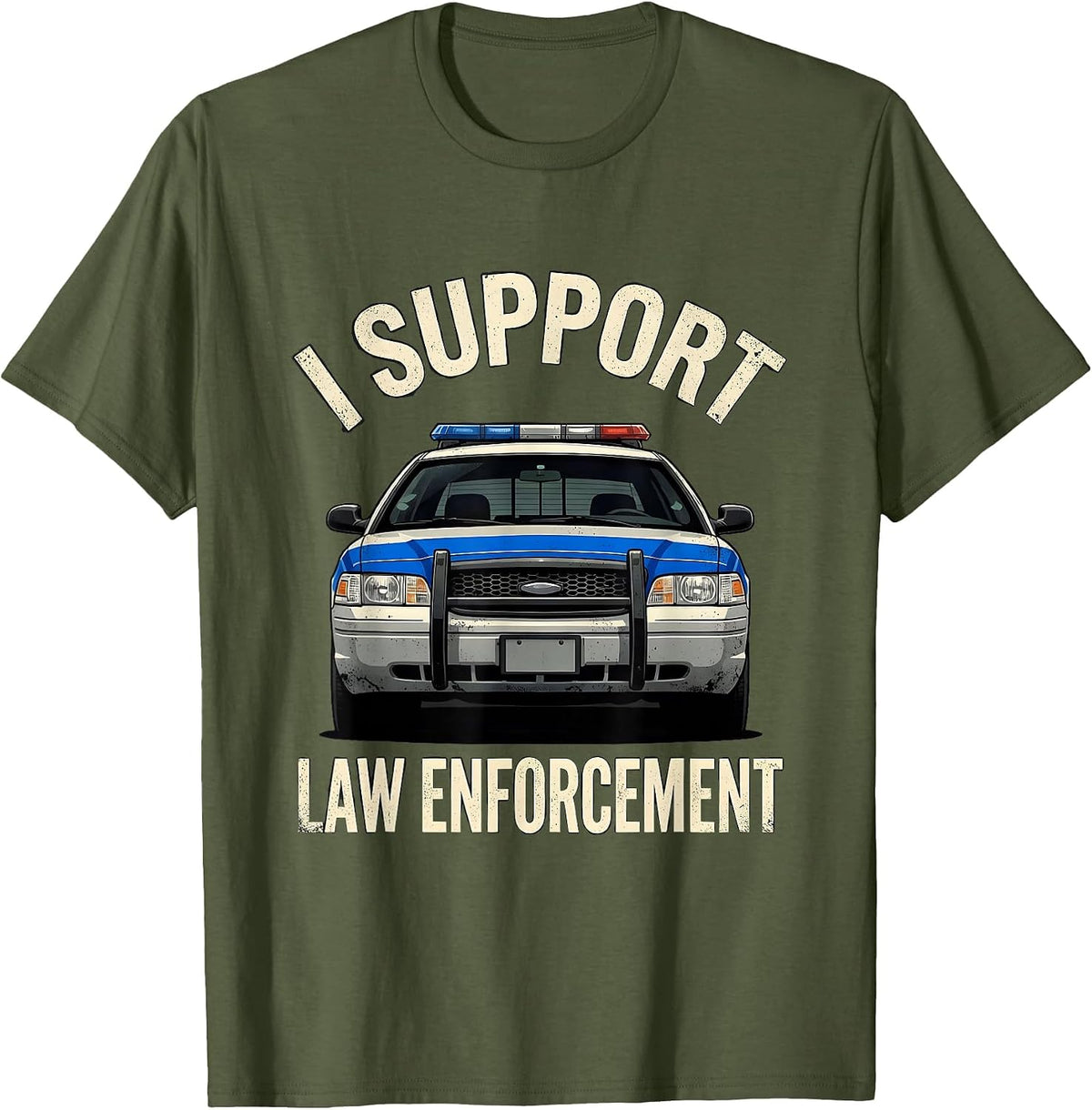 I Support Law Enforcement Distressed Police Officer Thin T-Shirt - Olive Green