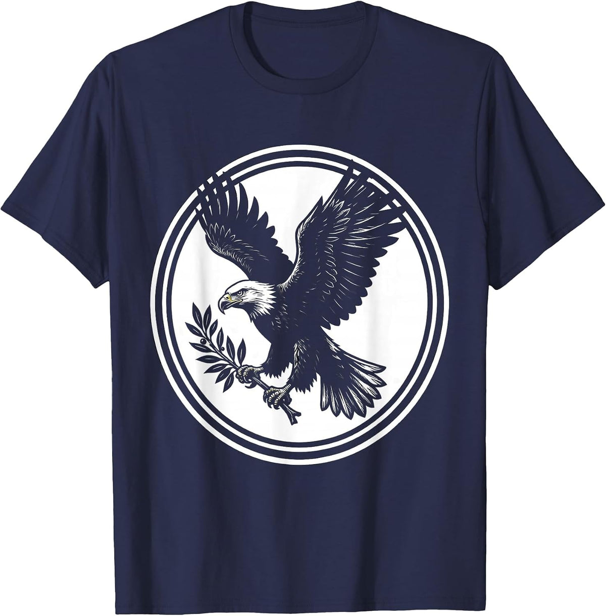 Bald Eagle Olive Branch Faith Family Freedom T-Shirt - Navy Blue