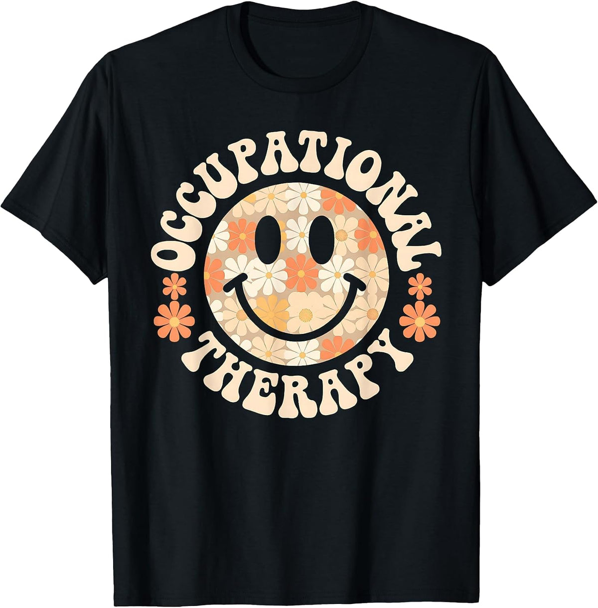 Retro OT Floral Occupational Therapy Squad Therapist Groovy T-Shirt - Black