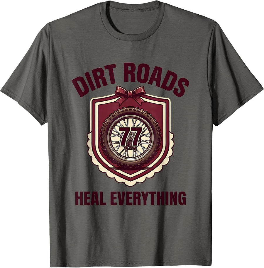 Dirt Roads Heal Everything Biker Design T-Shirt - Asphalt Grey