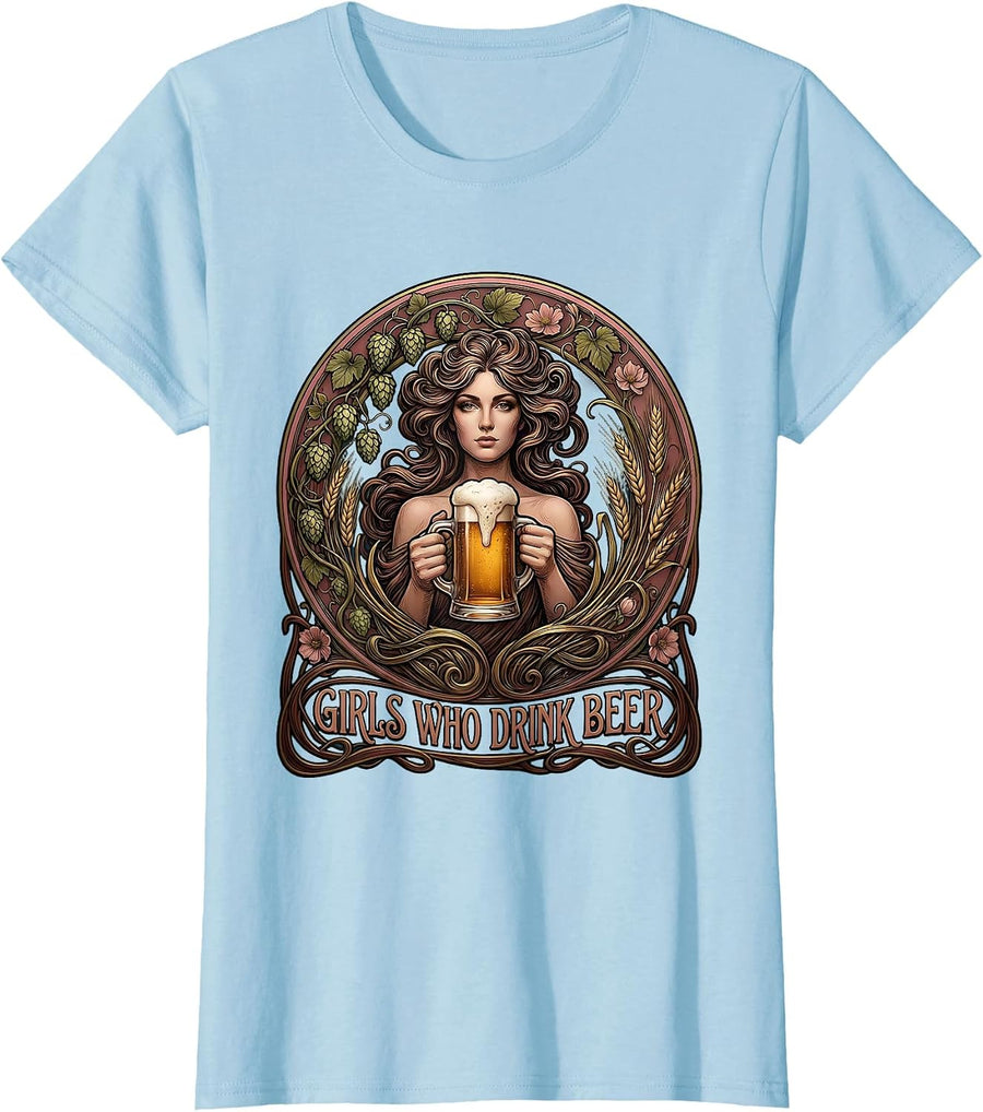 Women's Girls Who Drink Beer Funny Beer Lover Design T-Shirt - Baby Blue