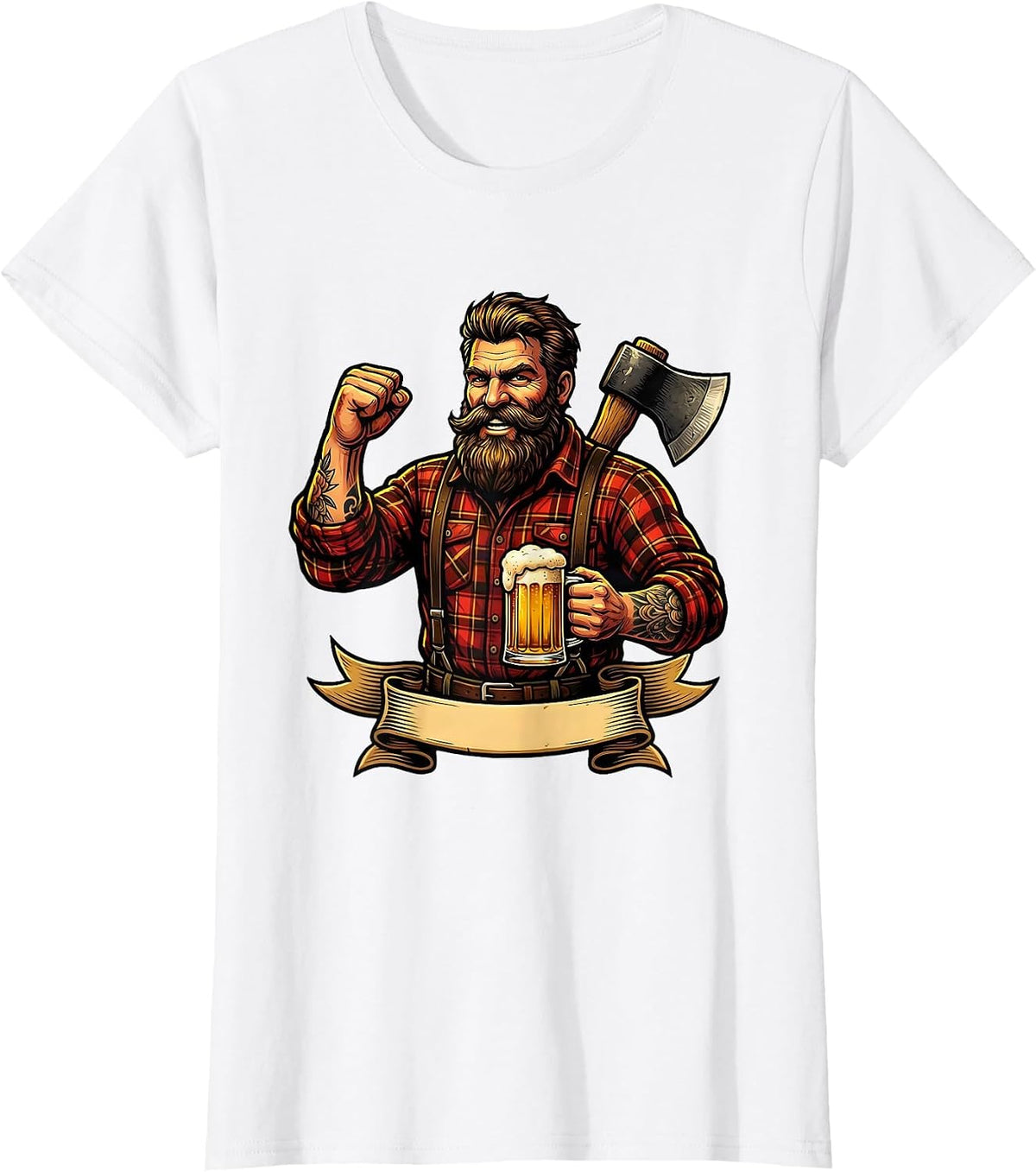 Lumberjack Beer Toast Graphic Tee T-Shirt - White