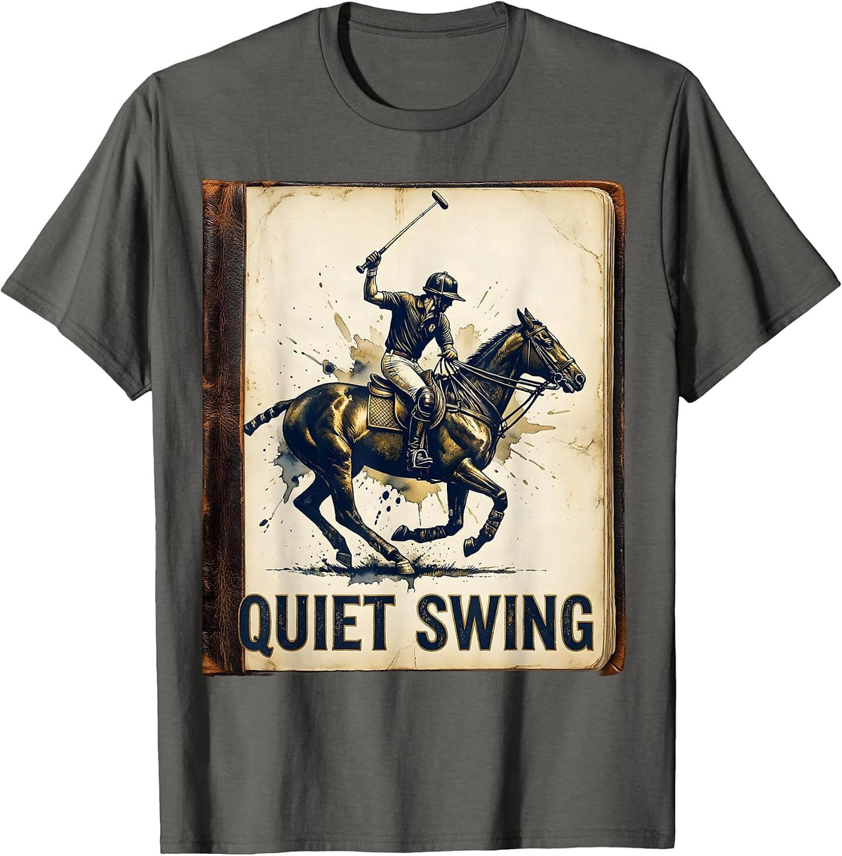 Quiet Swing Vintage Polo Player Horseback Riding Equestrian T-Shirt - Asphalt Grey