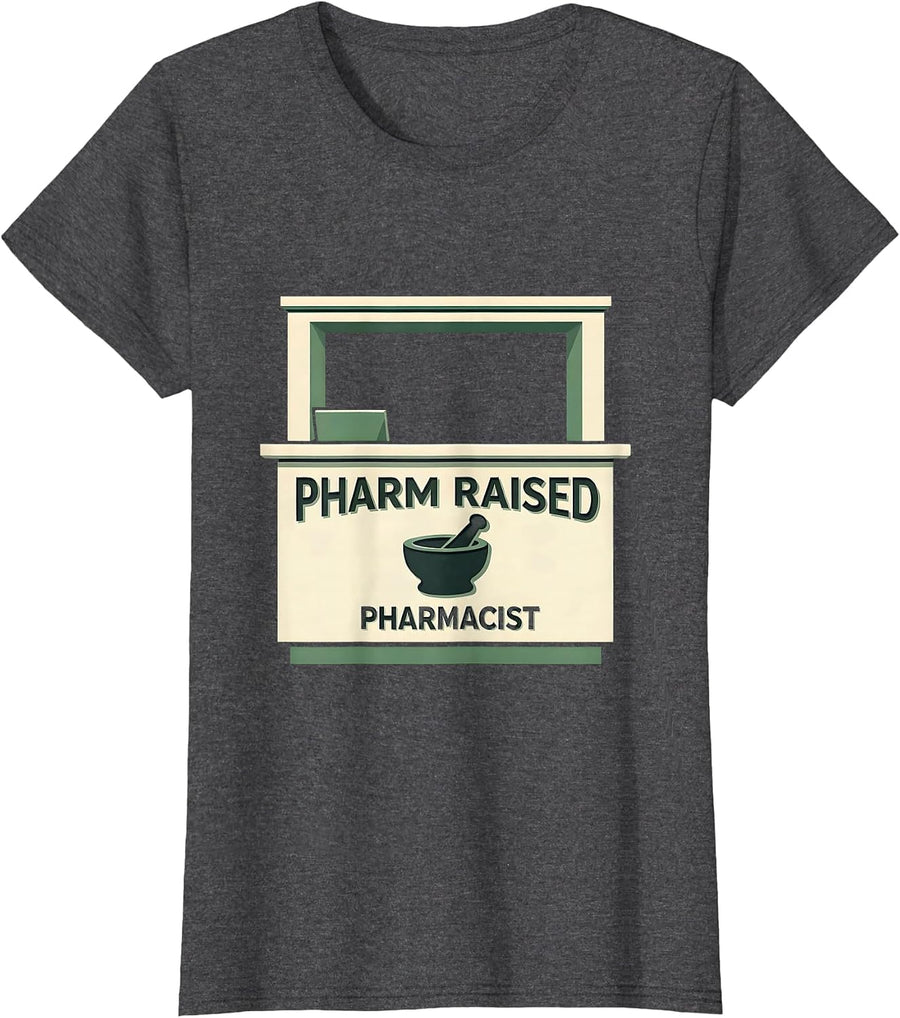 Women's Pharm Raised Pharmacist Funny Pharmacy Tech Crew Halloween T-Shirt - Dark Heather Grey