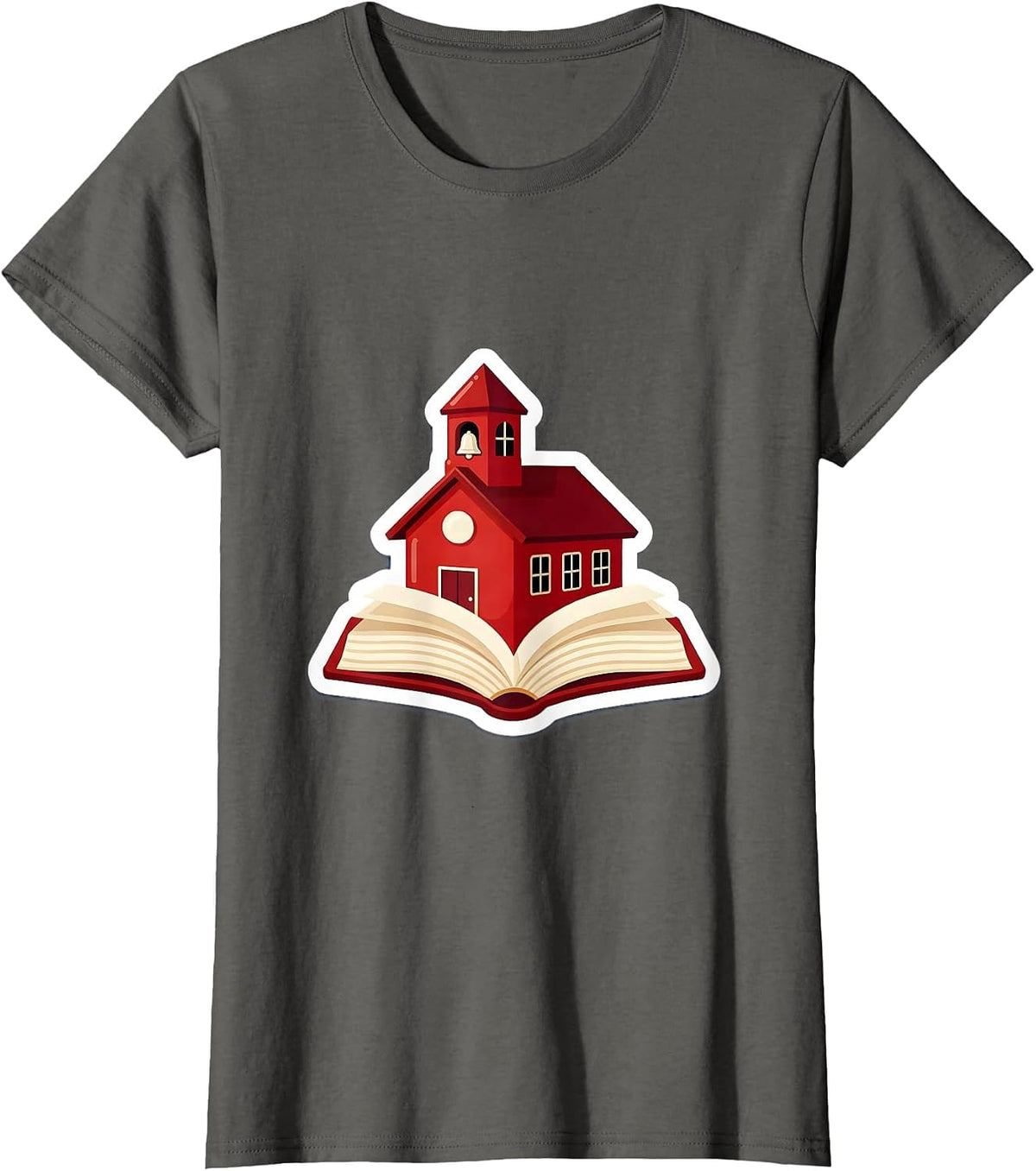 Women's Schoolhouse on Open Book Education Graphic T-Shirt - Asphalt Grey