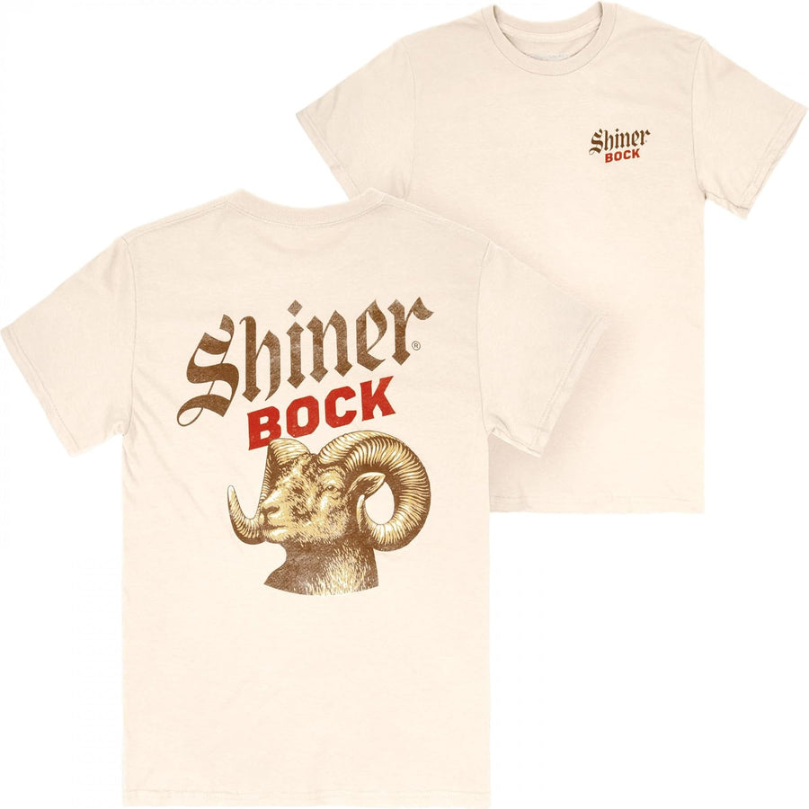 Shiner Bock Bottle Label Beige Colorway Front and Back Print T-Shirt - As Pictured