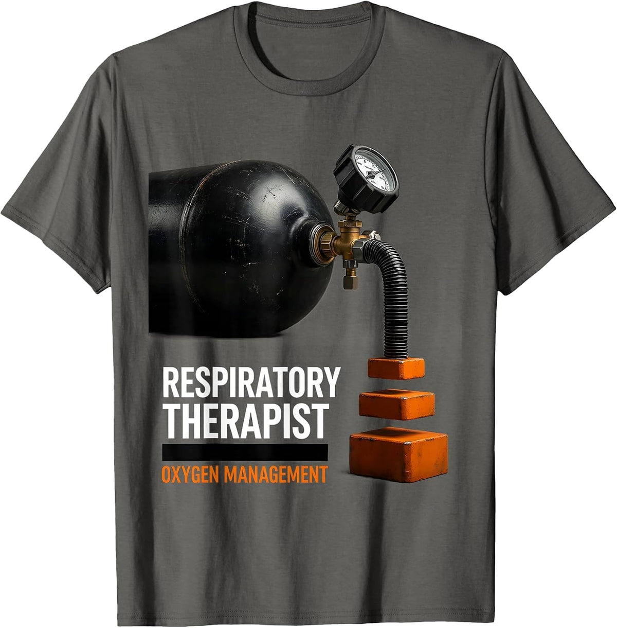 Respiratory Therapist Oxygen Management Healthcare T-Shirt - Asphalt Grey