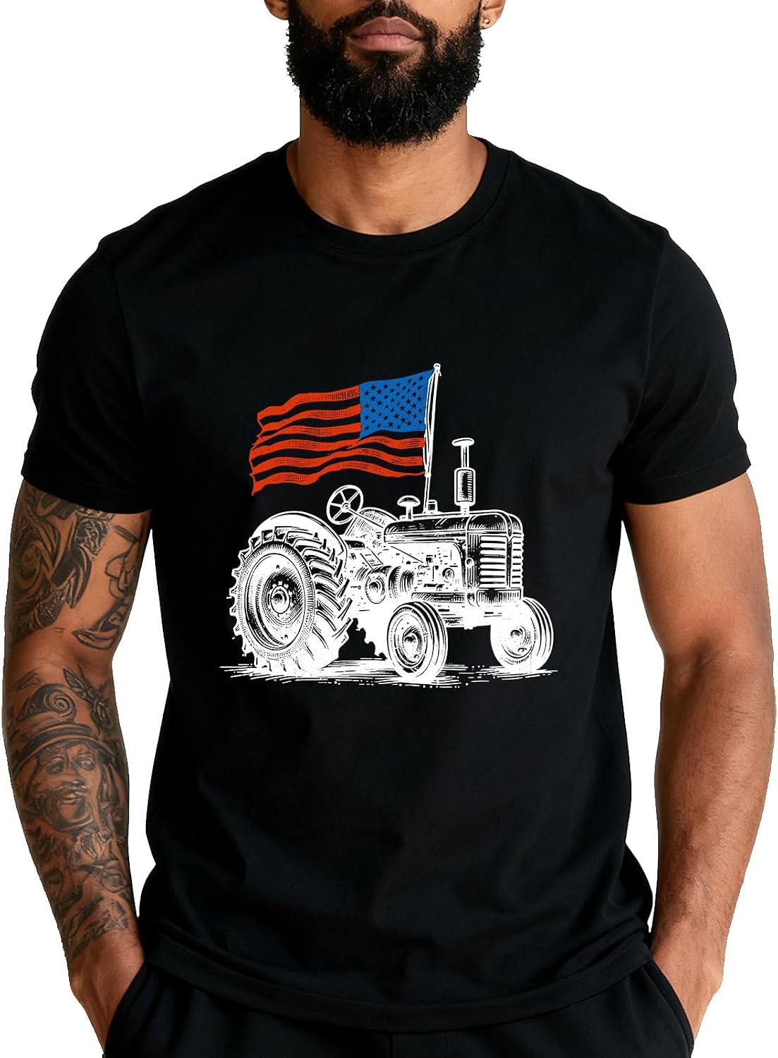 Farm Tractors USA Flag Shirt Patriotic Farming T-Shirt Unisex - Black