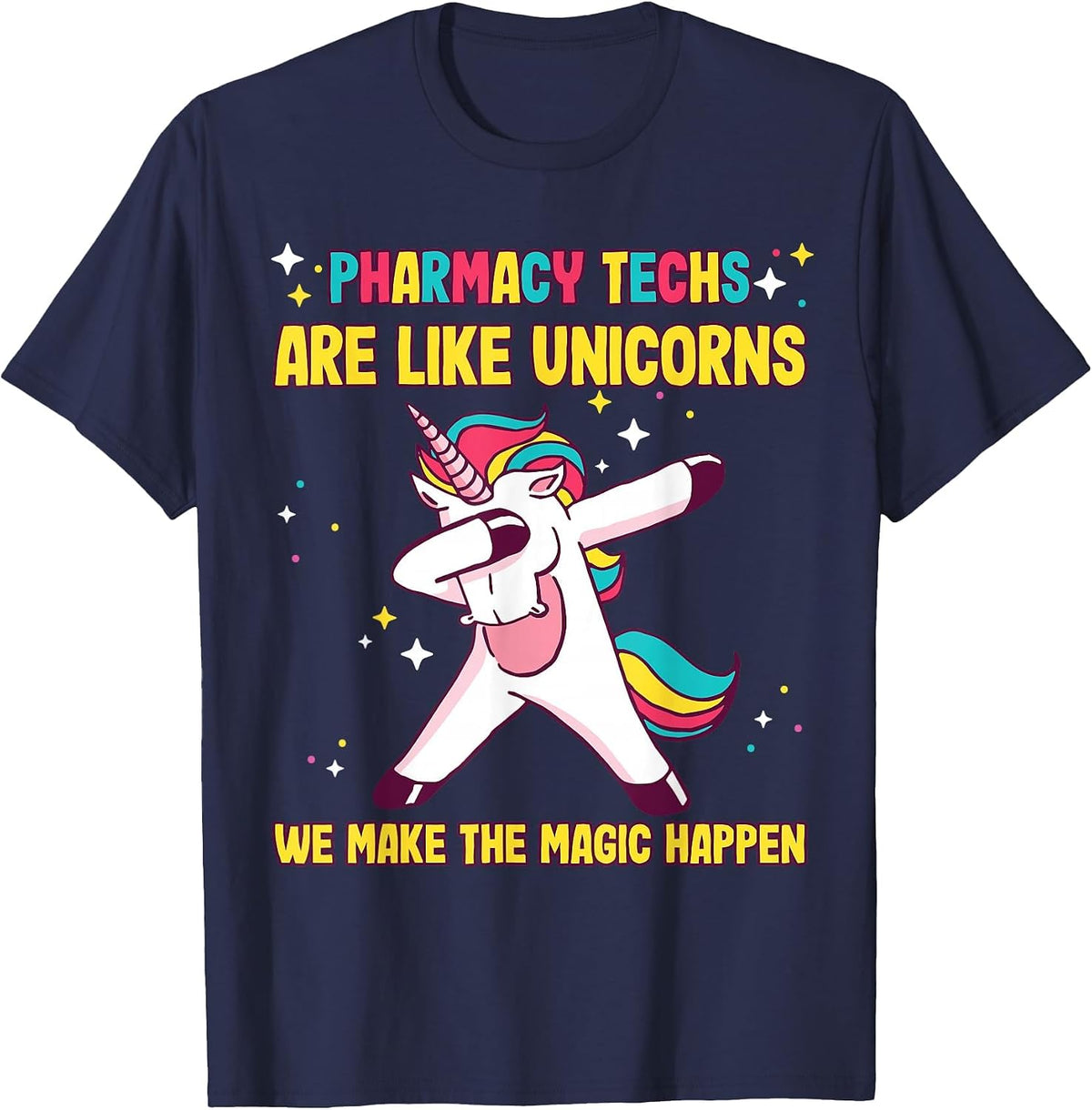 Pharmacy Technician Pharmacy School pharmtech Unicorn Design T-Shirt - Navy Blue