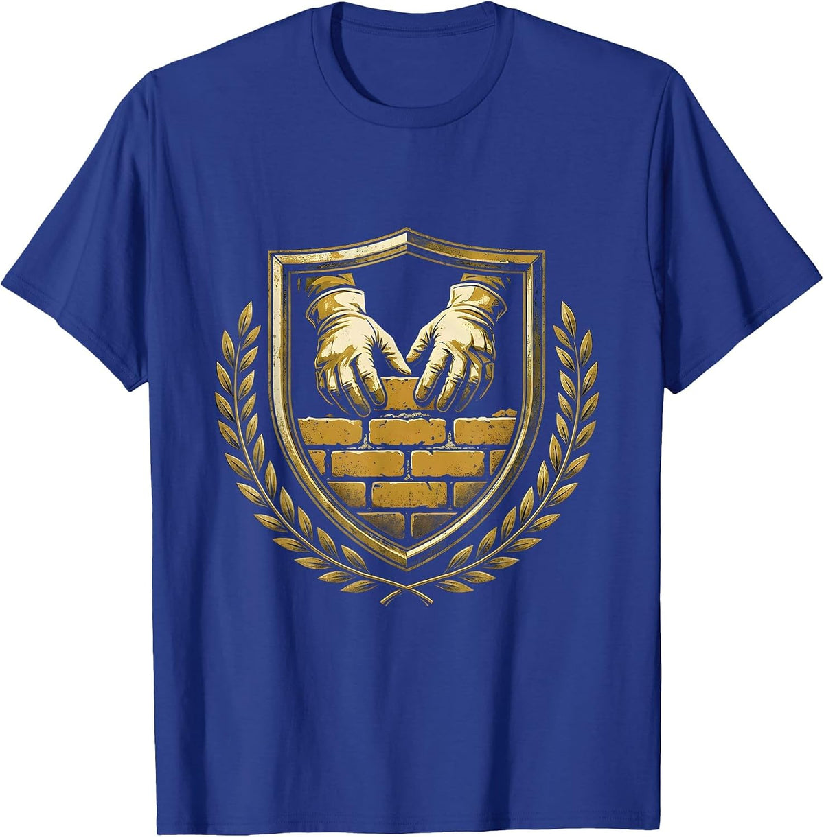Men's Bricklayer Gloved Hands Laying Bricks Illustration T-Shirt - Royal Blue