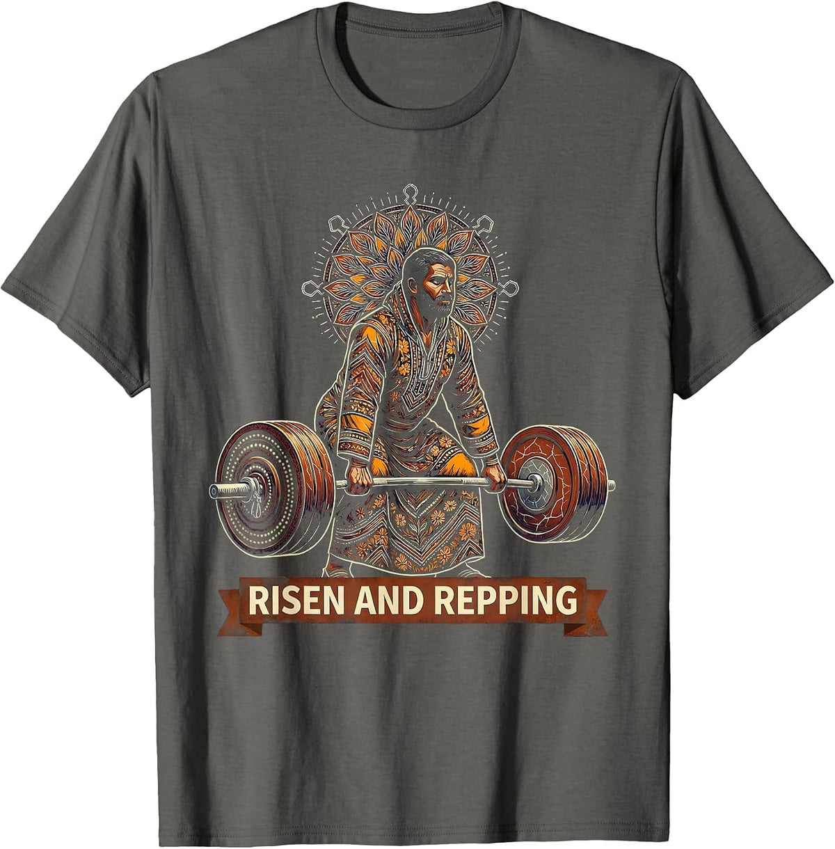 Jesus The Ultimate Deadlifter Risen and Repping T-Shirt - Asphalt Grey