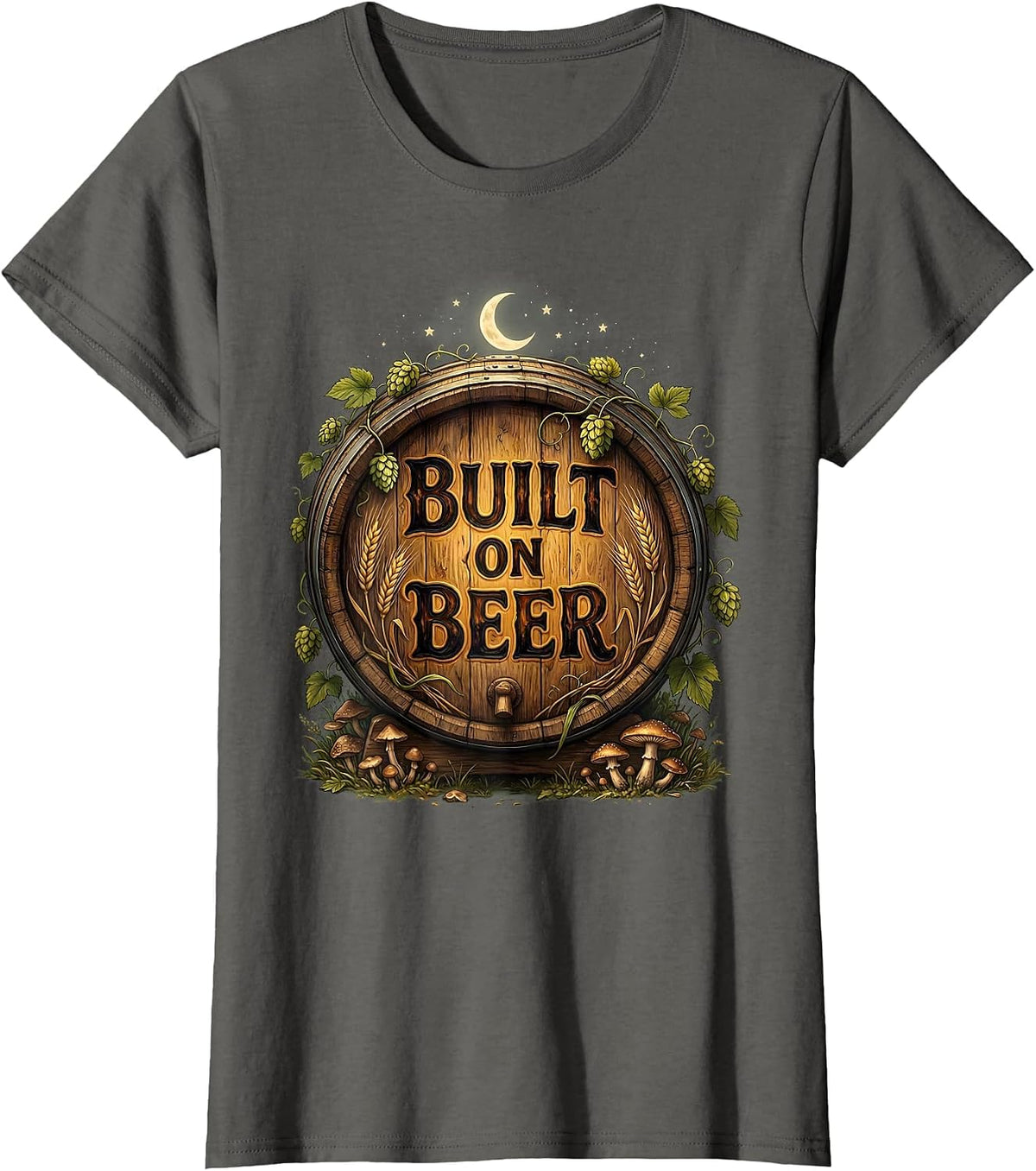Women's Built on Beer Graphic Design for Beer Lovers T-Shirt - Asphalt Grey