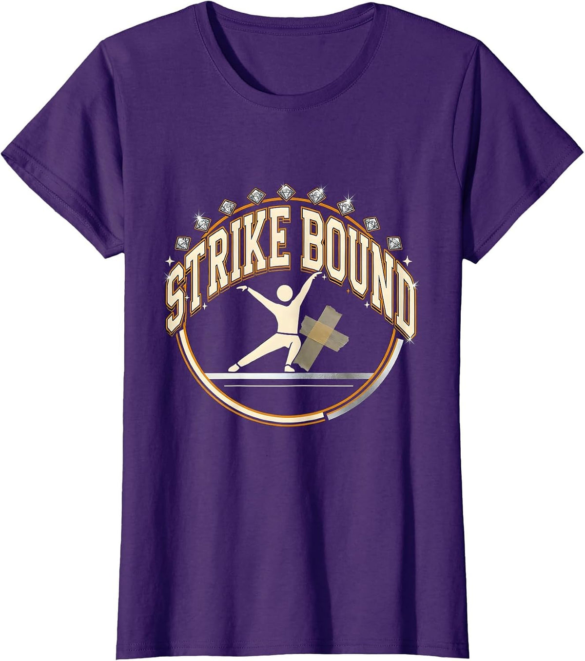 Women's Strike Bound Sparkle Varsity Theater Drama Actor Humor T-Shirt - Purple