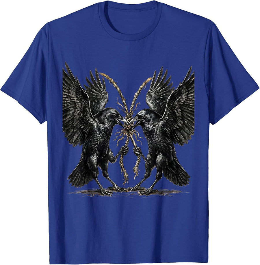 Two Crows Tug of War Graphic Design T-Shirt - Royal Blue