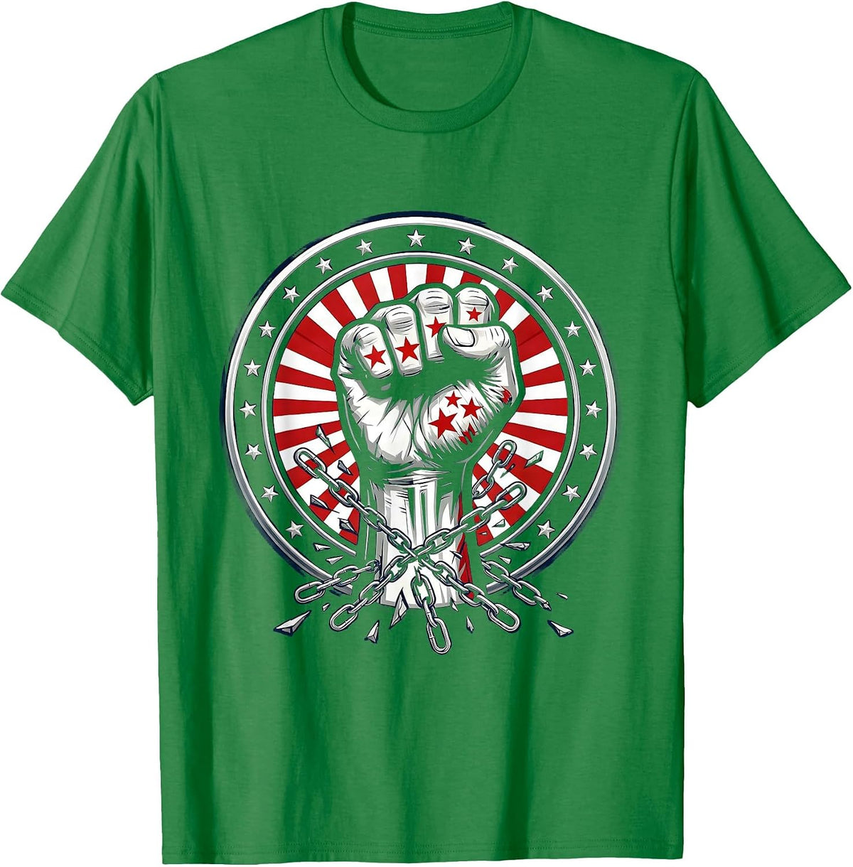 Men's Red Freedom Broken Chains Raised Fist Graphic T-Shirt - Kelly Green