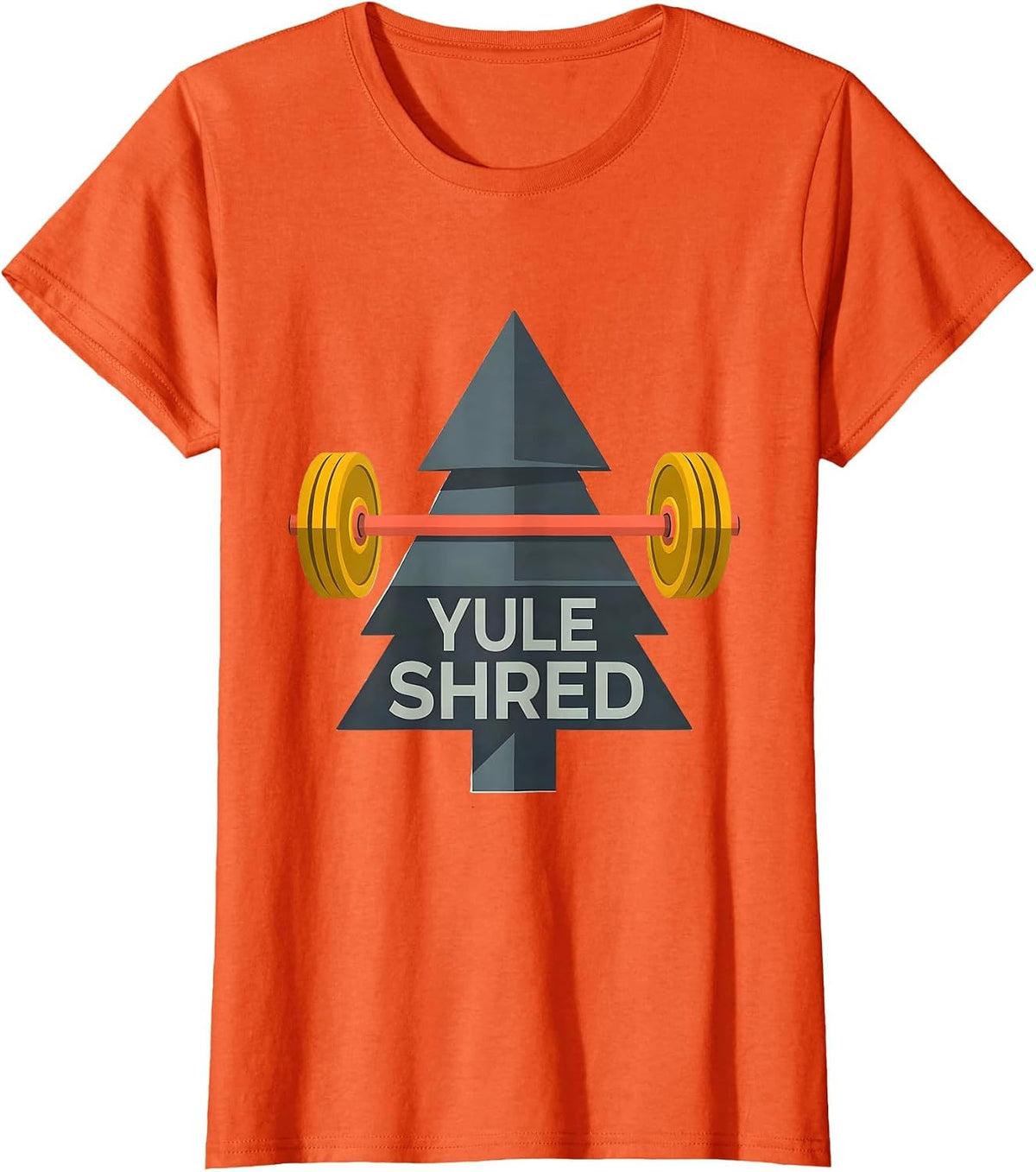 Yule Shred Flat Vector Funny Gym Weightlifting Christmas T-Shirt - Orange