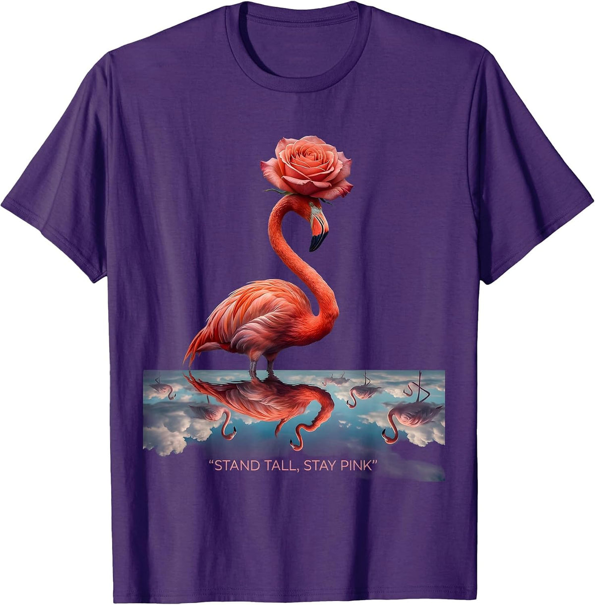 Men's Stand Tall Stay Pink Flamingo Design T-Shirt - Purple